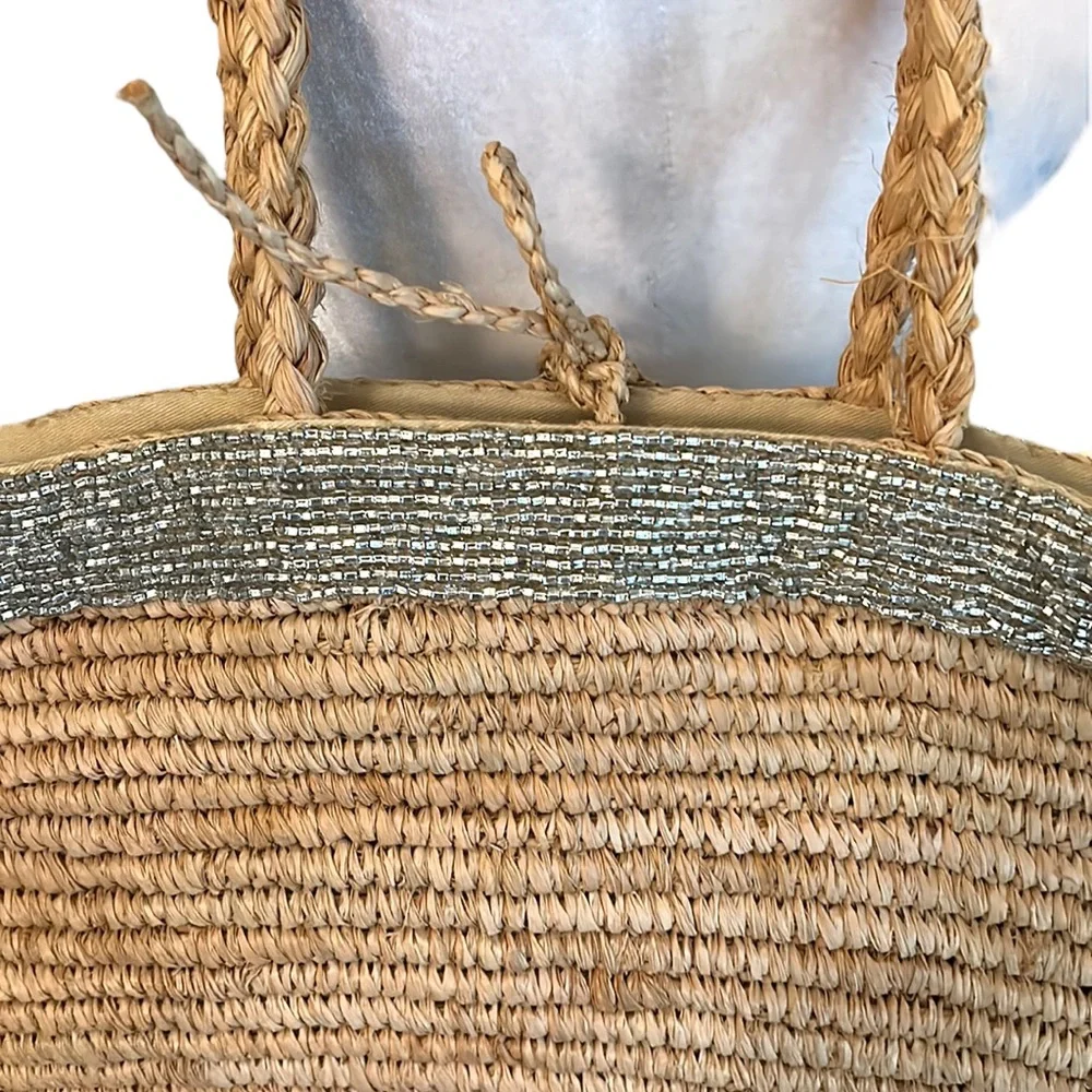 J. Crew Iridescent Beaded Straw Tote Bag